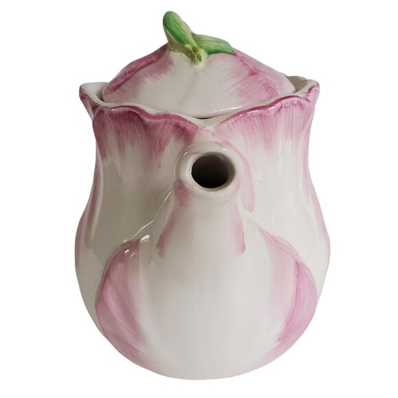 Vintage Teapot The Bombay Company Pink Tulip Ceramic with Lid Taiwan 1992 - Picture 10 of 11